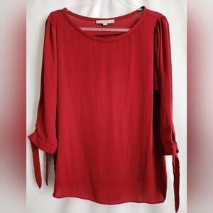 LOFT Red Tie Sleeve (3/4) Blouse